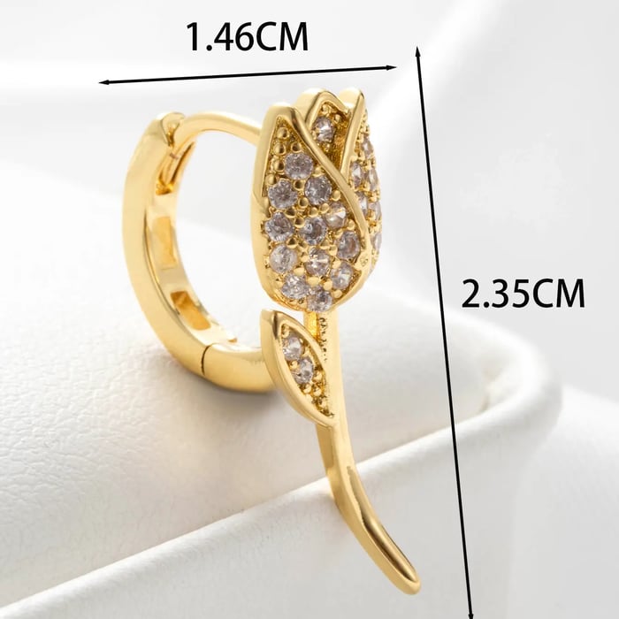 1 Piece Simple Series Classic Flower Copper  Gold Color Zircon Women's Hoop Earrings 